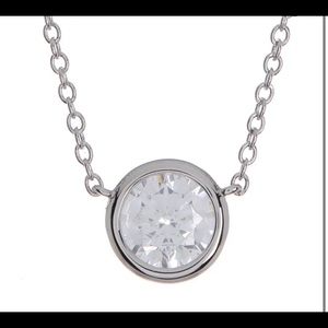 Platinum Plated Sterling Silver Simulated Diamond Bezel Solitaire NecklaceLAFONN